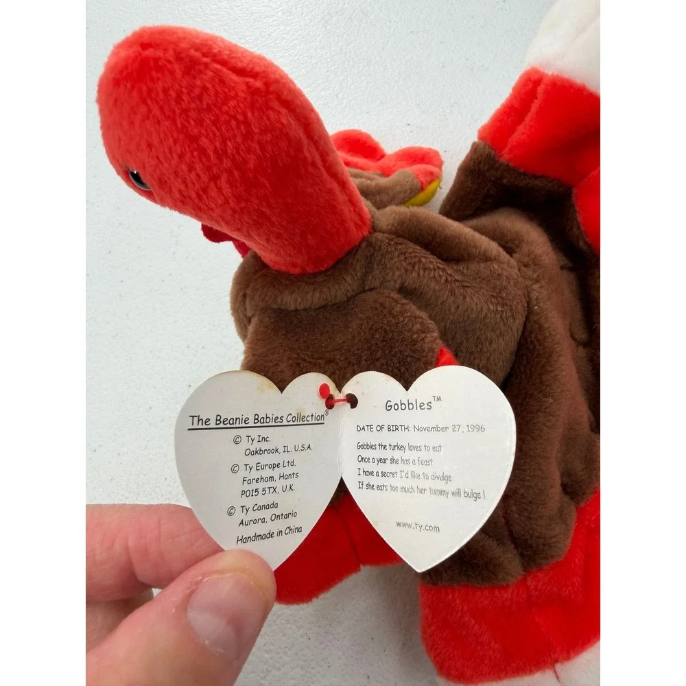 Ty Beanie Babies Gobbles Turkey Plush 1996 Vintage Thanksgiving Brown Red 9 inch